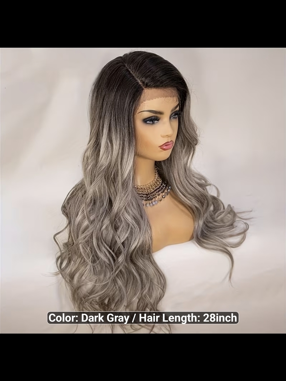 Dark Gray Ombre Long Lace Front Wig - Unbranded 28"